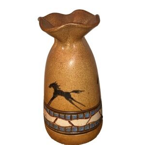 Vintage 8" Michael Schyler Flat Earth Pottery Southwestern Horse Vase Stoneware